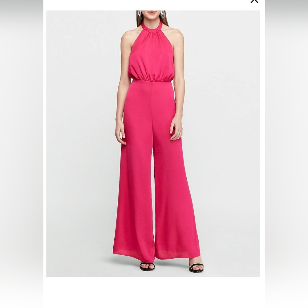Express Pink Satin Halter Jumpsuit Size Large